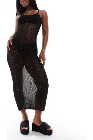 Aria Cove – Maxi-Strandkleid aus Strick in mit Paillettenverzierung und schmalen Trägern