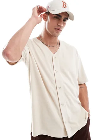 ASOS – Baseball-T-Shirt in Oversize-Passform aus Frottee in Beige