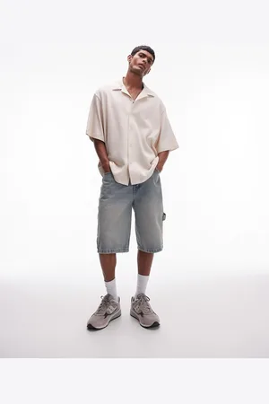 Topman – Oversize-Hemd in Ecru mit Waffelmuster und durchgehender Knopfleiste