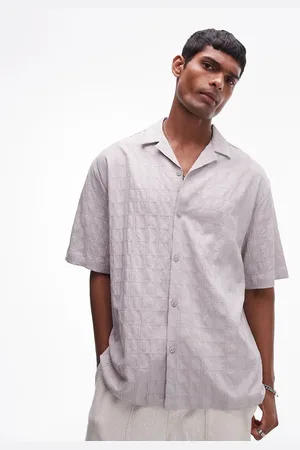 Topman – Kurzärmliges, strukturiertes Hemd in Hellgrau