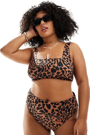 ASOS Curve – Adrienne – Bikinihose mit hohem Bund, hohem Beinausschnitt und Oversize-Animalprint