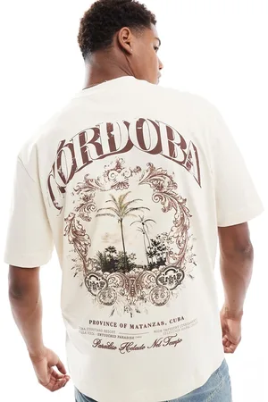 River Island – Cordoba – T-Shirt in Ecru mit Rückenprint