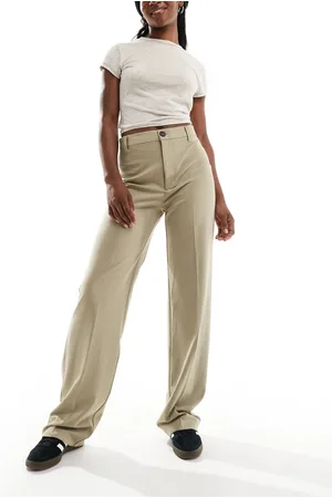 Pull&Bear – Elegante Hose in Dunkelbeige mit hohem Bund