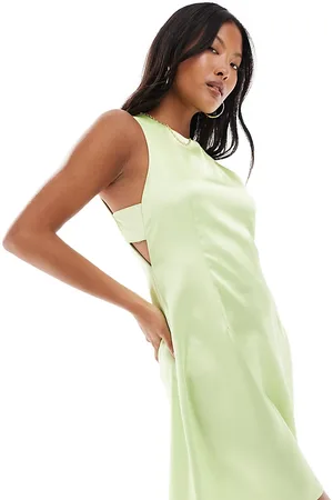 ASOS ASOS DESIGN Petite – Kurzes Etuikleid aus Satin in Sublime-Limettengrün mit seitlichen Riegeln