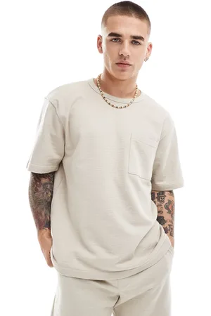 Only & Sons – Locker geschnittenes T-Shirt in Beige mit Struktur, Kombiteil