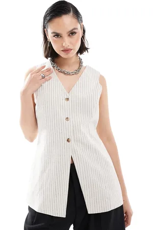 ASOS – Longline-Weste in Creme mit Streifen