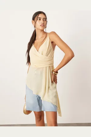 ASOS – Camisole-Oberteil in Zitrone mit asymmetrischem Saum und Wickeldetail vorne