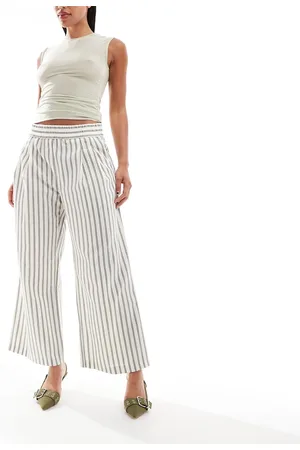 ASOS – Jogginghose in Leinenoptik in Khaki mit Streifen