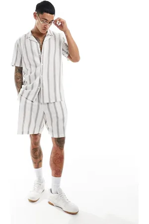 New Look – Kurzärmliges Hemd aus Leinenmix in gestreiftem