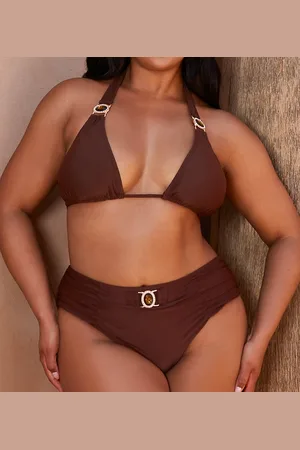 Moda Minx Curve X Bernadette Afia – Amour – Bikinihose in Kaffeebraun mit hohem Bund