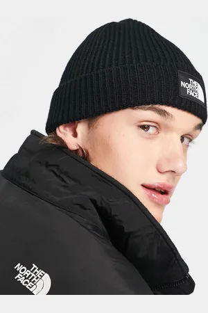 The North Face – Schwarze Mütze mit Umschlag und Logoaufnäher