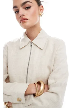 MANGO – Jacke aus Leinen in Beige, Kombiteil