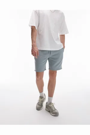 Topman – Klassisch geschnittene Jersey-Shorts in Salbeigrün mit unversäuberten Kanten