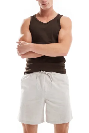 JACK & JONES – Leinen-Shorts in Beige mit Kordelzug