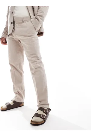 SELECTED – Seersucker-Hose mit regulärer Passform in Beige, Kombiteil