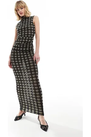 Lioness – Ärmelloses, hochgeschlossenes Maxikleid aus Mesh in mit Blumenmuster