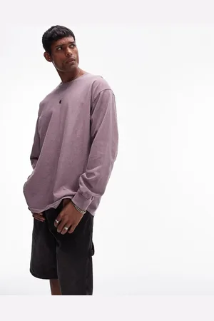 Topman – Langärmliges Shirt in Flieder mit Vintage-Waschung