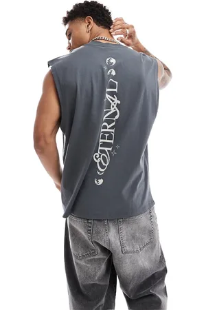 ASOS – Oversize-Tanktop in Anthrazit mit Rückenprint