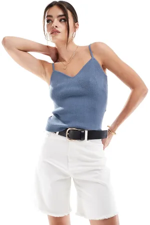 VERO MODA – Superweiches, strukturiertes Camisole-Oberteil aus Strick in Petrolblau