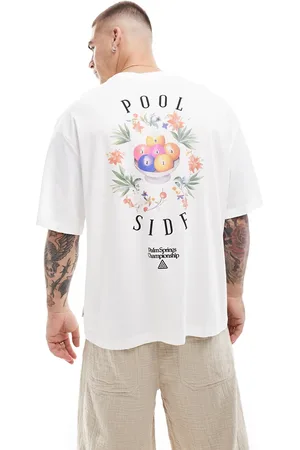 Only & Sons – T-Shirt in Wollweiß mit „Pool Side“-Rückenprint in extremer Oversize-Passform