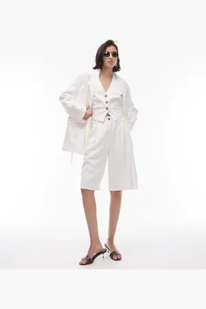 Topshop – Premium – Elegante, lange Shorts in Ecru mit lockerem Schnitt