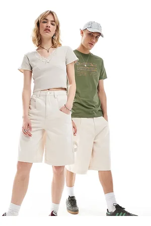 Reclaimed – Länger geschnittene Unisex-Carpenter-Jorts aus Denim in Ecru