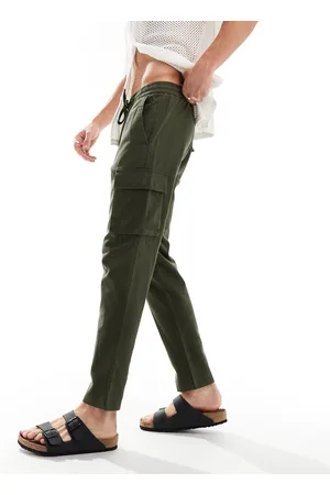 Only & Sons – Cargo-Karottenhose aus Leinenmix in Khaki