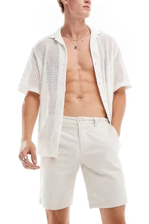 Only & Sons – Chino-Shorts aus Leinenmix in Beige