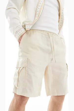 JACK & JONES – Weit geschnittene Cargo-Shorts aus Leinen in Beige