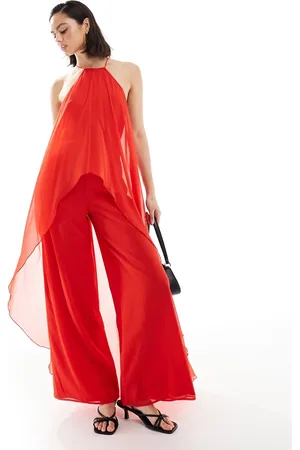 ASOS – Neckholder-Jumpsuit in mit Overlay-Design