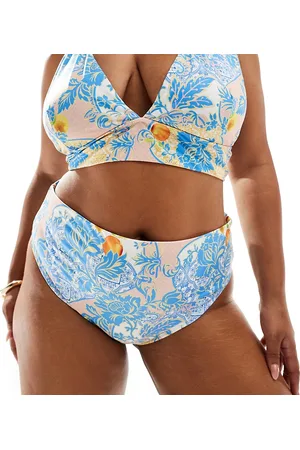ASOS Curve – Hailey – Bikinihose mit Barockmuster, hohem Beinausschnitt und hohem Bund