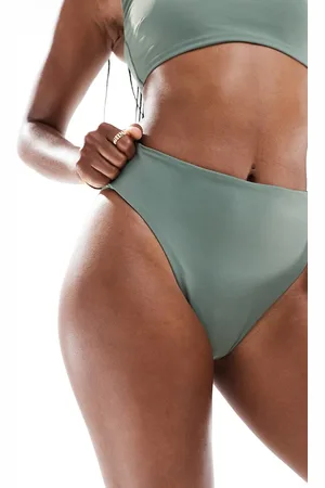 ASOS – Hazel – Bikinihose in Khaki mit hohem Beinausschnitt und hohem Bund