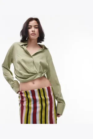 Topshop – Oberteil in Khaki mit seitlicher Drapierung