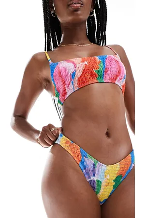 ASOS – Kerri – Gesmokte Bikinihose mit übergroßem, knalligem Blumenmuster