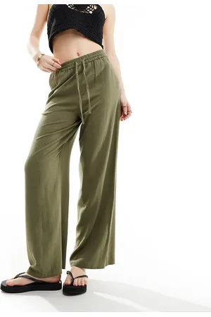 Miss Selfridge – Weit geschnittene Schlupfhose aus Leinenmix in Khaki