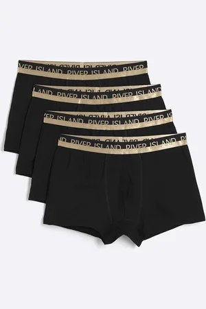 River Island – 4er-Pack Unterhosen in mit goldfarbenem Bund mit Schlitz