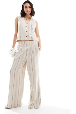 ASOS – Weit geschnittene Hose mit Leinenanteil und maritimen Streifen, Kombiteil