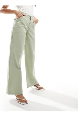 River Island – Jeans in Mittelgrün mit weitem Bein