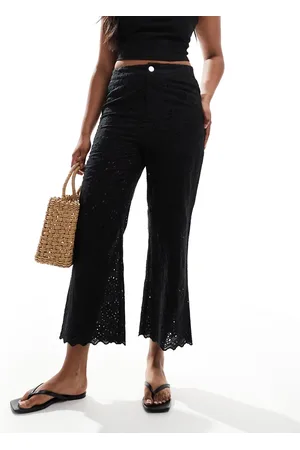 Morgan – Cropped-Hose aus Leinenmischung in mit Lochstickerei-Detail