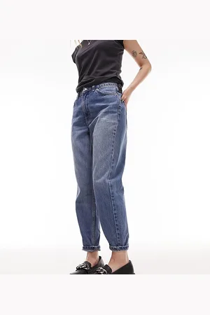 Topshop – Original – Mom-Jeans in Mittelblau mit hohem Bund