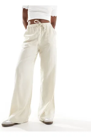 Threadbare – Leinenmix-Hose in Stein mit elastischem Bund