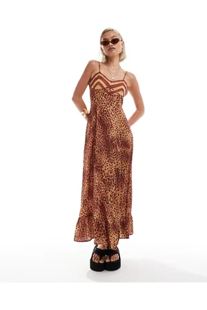 Reclaimed – Maxi-Trägerkleid mit Leopardenmuster, Spitzenbesatz und Schleifendetails