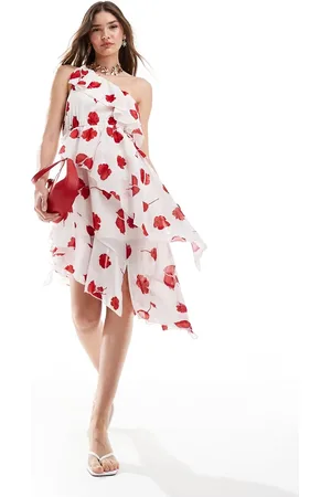 ASOS – Mehrlagiges Minikleid mit One-Shoulder-Träger und zweifarbigem Blumenmuster