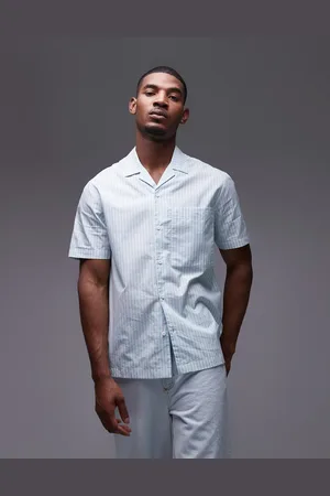 Topman – Kurzärmliges, gestreiftes Hemd in Hellblau mit kastigem Schnitt