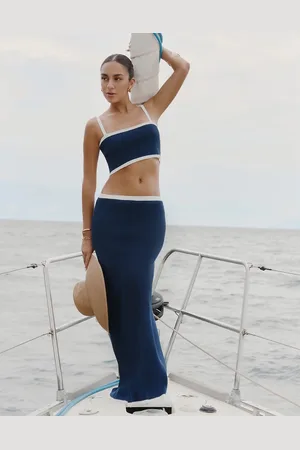 4th & Reckless X Luana Barron – Colette – Gestrickter Maxi-Strandrock in mit farblich abgesetzten Trägern, Kombiteil