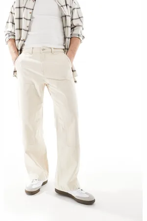 Abercrombie & Fitch – Workwear – Weit geschnittene Canvas-Hose in Beige