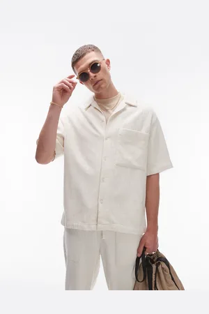Topman – Kurzärmliges, strukturiertes Hemd in Ecru mit lockerem Schnitt,. Kombiteil