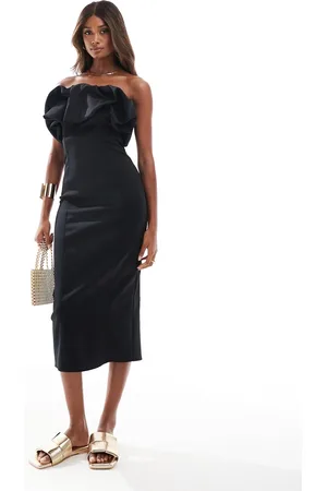 River Island – Midikleid in mit Puffärmeln und Bardot-Ausschnitt