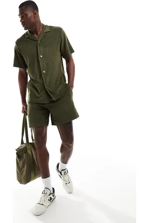 Paul Smith – Shorts aus Frottee in Khaki mit Streifen, Kombiteil