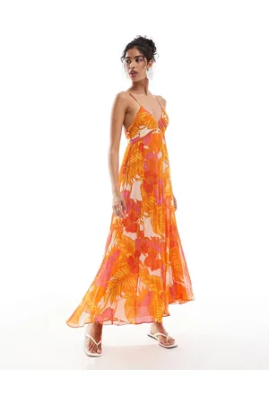 MANGO – Plissee-Kleid mit Blumenprint in und Orange